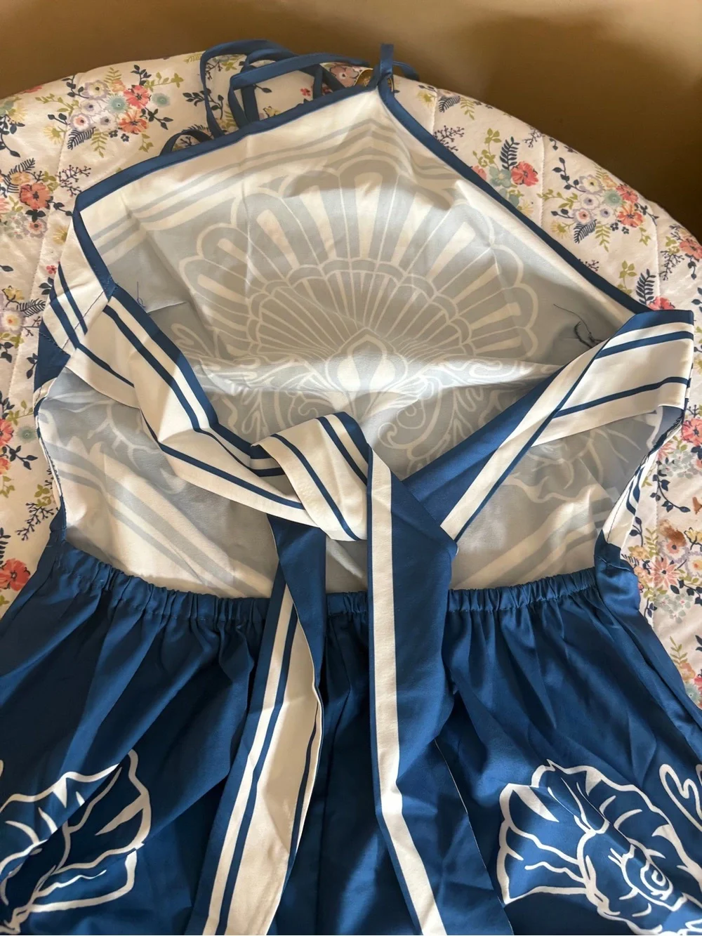 Blue & White Floral Halter Romper